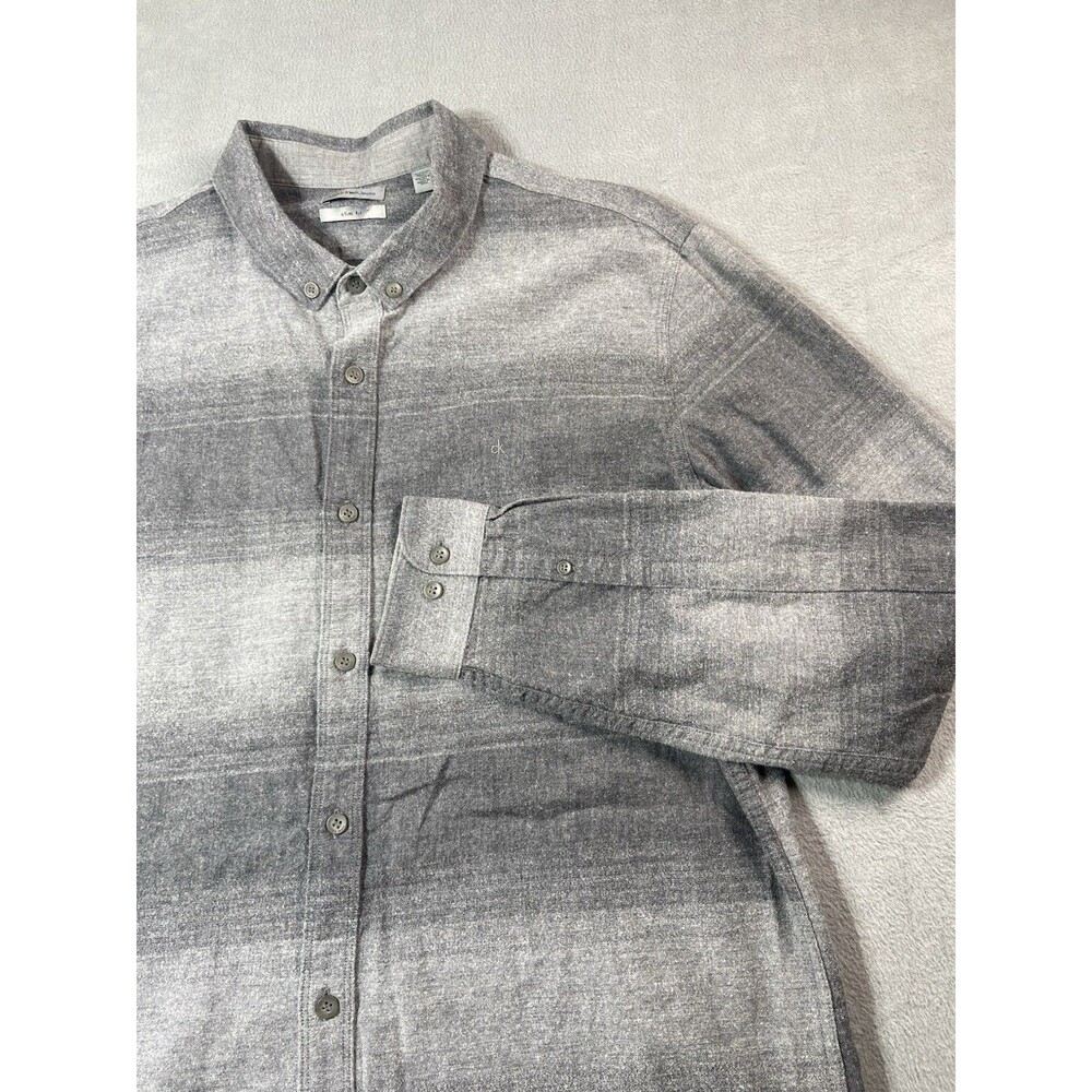 Calvin Klein Jeans Shirt Mens XL Slim Fit Gray Striped Button Down Cotton Casual